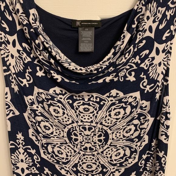 Navy/White Printed INC Dress - Picture 2 of 4